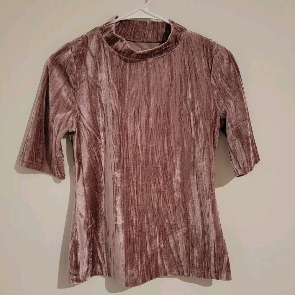 Anthropologie Pilcro Velvet Mock Neck Top Pink Size‎ Xs Short Sleeve Blouse New